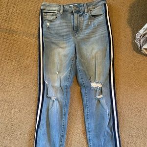 Super high rise mom jeans w stripes Sz 7